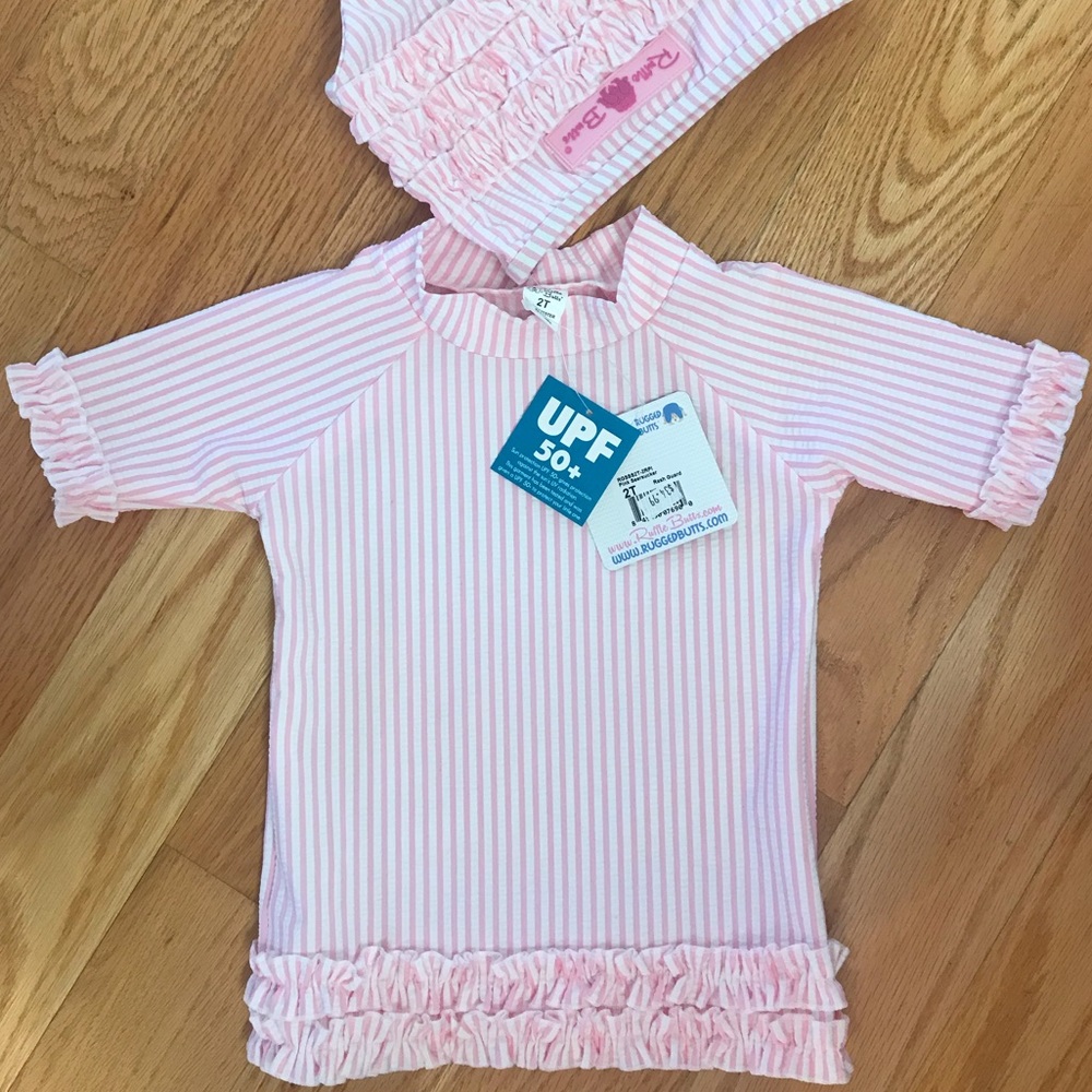 NWT Pink &White Seersucker Ruffle Butts Swimsuit